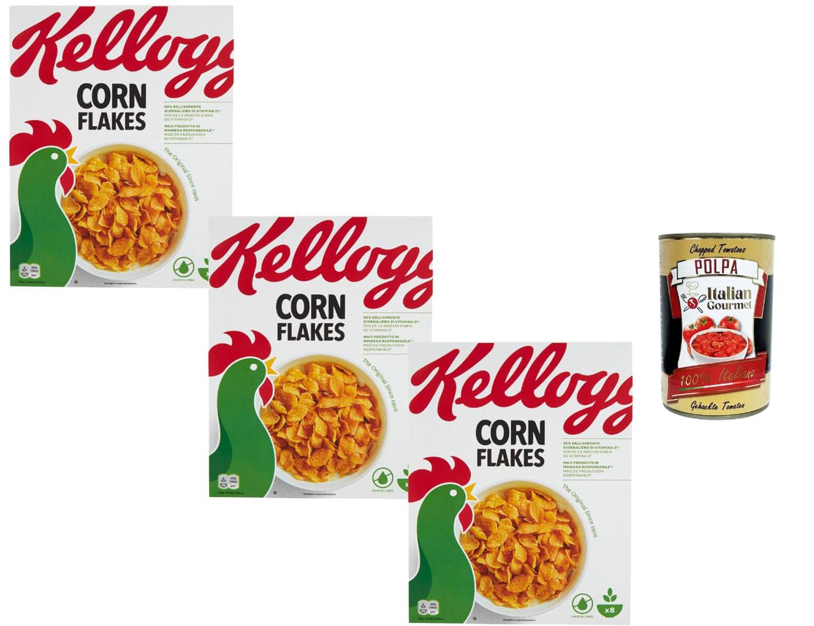 Corn Flakes Knusprige Maisflocken Frühstückscerealien 3x250g +Polpa 400g