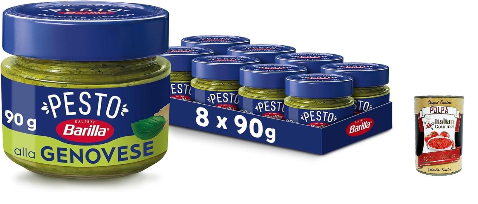 Barilla Pesto alla Genovese mit Basilikum 8x90g +Polpa 400g