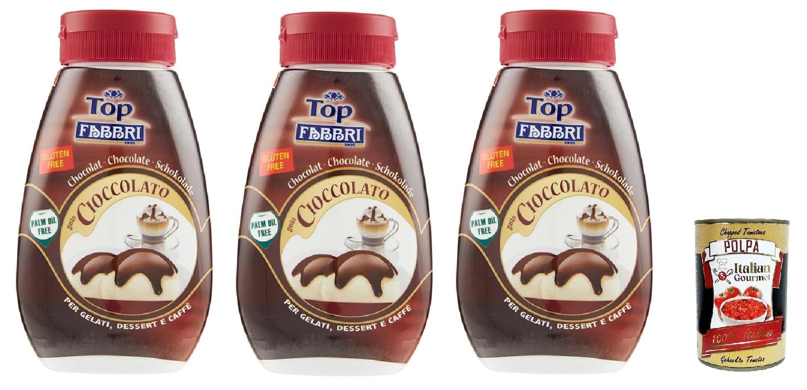 Fabbri Schoko Topping Sauce für Eis Desserts Kaffee 3x225g +Polpa 400g