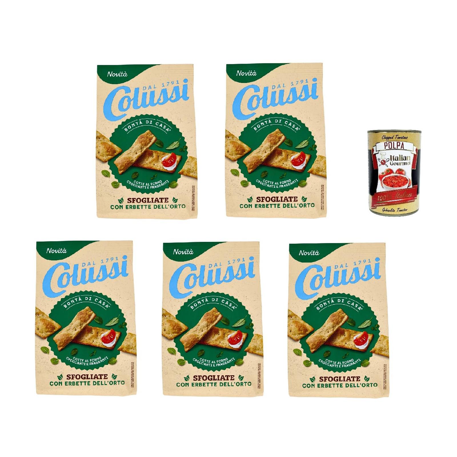 Colussi Sfogliate Kräuter Blätterteigcracker 5x170g +Polpa 400g