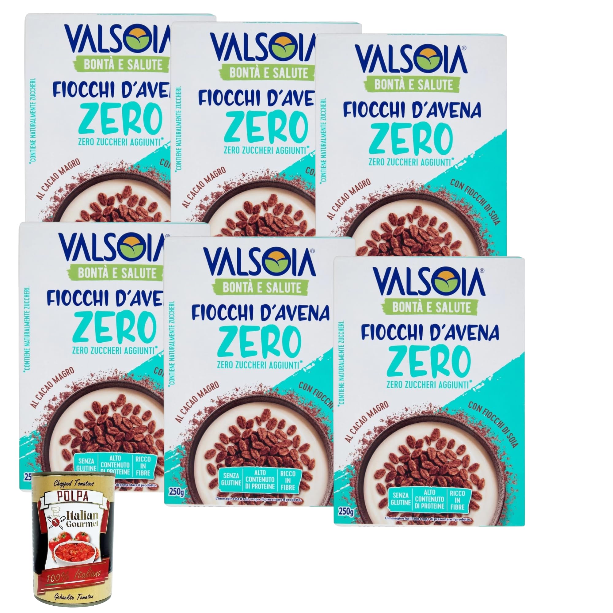 Valsoia Haferflocken mit Kakao & Sojaflocken Ohne Zuckerzusatz 6x250g +Polpa