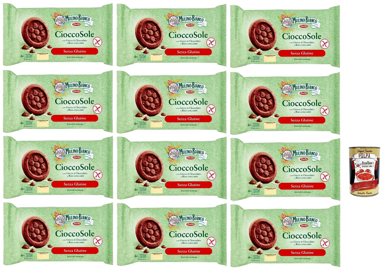 Mulino Bianco Cioccosole Glutenfreie Schokokekse mit Reis 12x250g +Polpa
